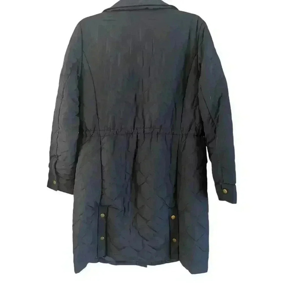 Talbots Women’s Long Quilted Coat Navy Snap Button Size M Pockets Lined - Picture 4 of 8